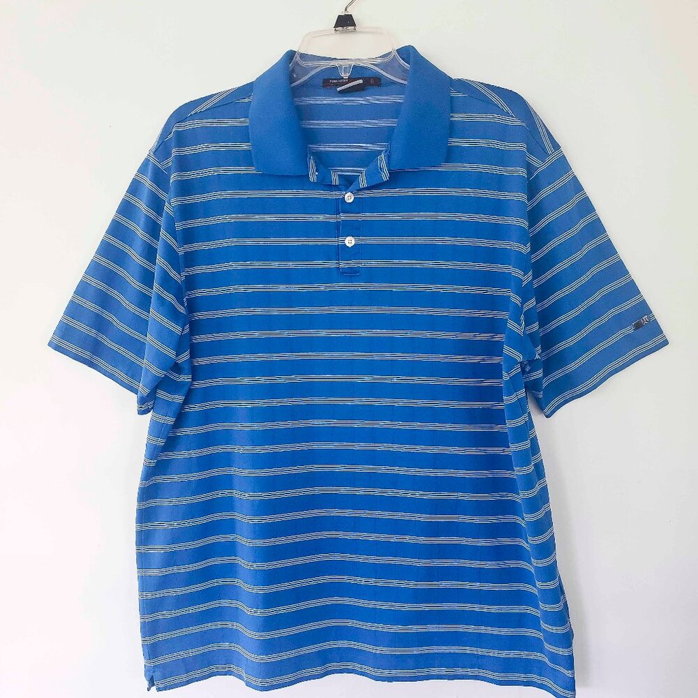 Tiger Woods Collection Blue Striped Dri-Fit Golf Shirt LARGE